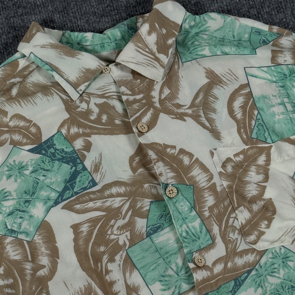 Caribbean Joe Shirt Mens Large Hawaiian Rayon Palm Print Aloha‎ Spring Casual